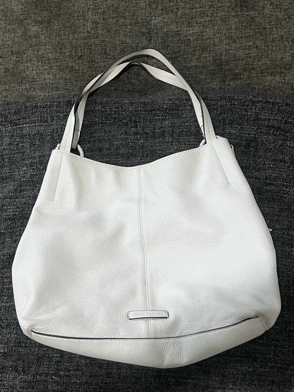 Vince Camuto White Pebbled Leather Tote